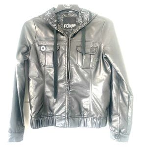 Black Faux Leather Zip Up Hoodie/Bomber Jacket